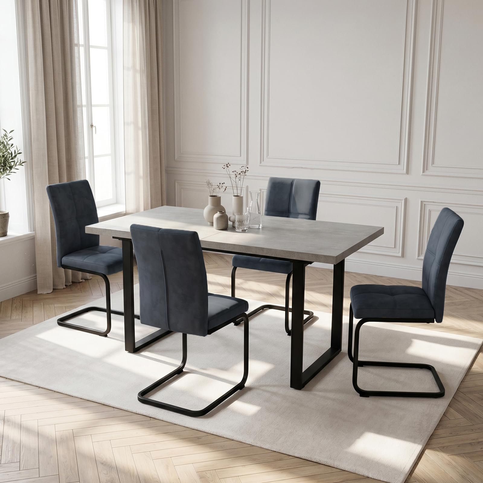 JIEXI Dining Chairs Set of 4,Modern Kitchen Chairs with Padded Seat and Backrest,Living Room Chairs Sturdy Suspended Black Metal Frame,Dark Grey Living Room Chair for Home,Kitchen and Living Room(4)