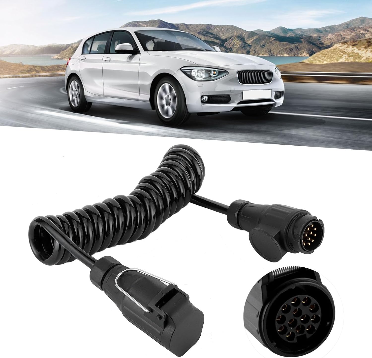 13 pin to 13 pin Adapter Cable Trailer Plug Extension Spring Wire, Suitable for Cars, motorhomes and Campers. Suitable for Trailer Signal Light Display and Other scenarios.