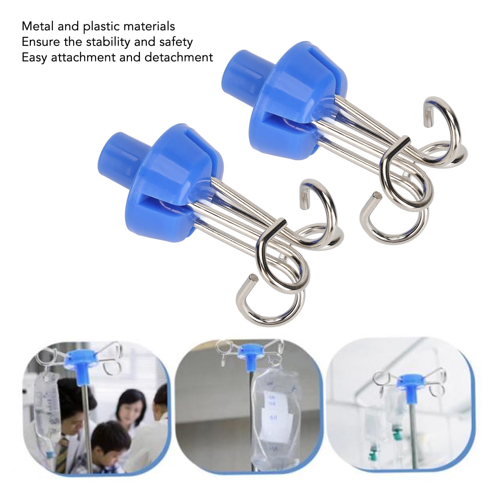 2PCS Crochet de Suspension pour Support de Poteau IV, Crochets de Poteau IV 4 Cintres, Crochet de Support de Perfusion Vertical en Métal, Crochet de Suspension de Sac