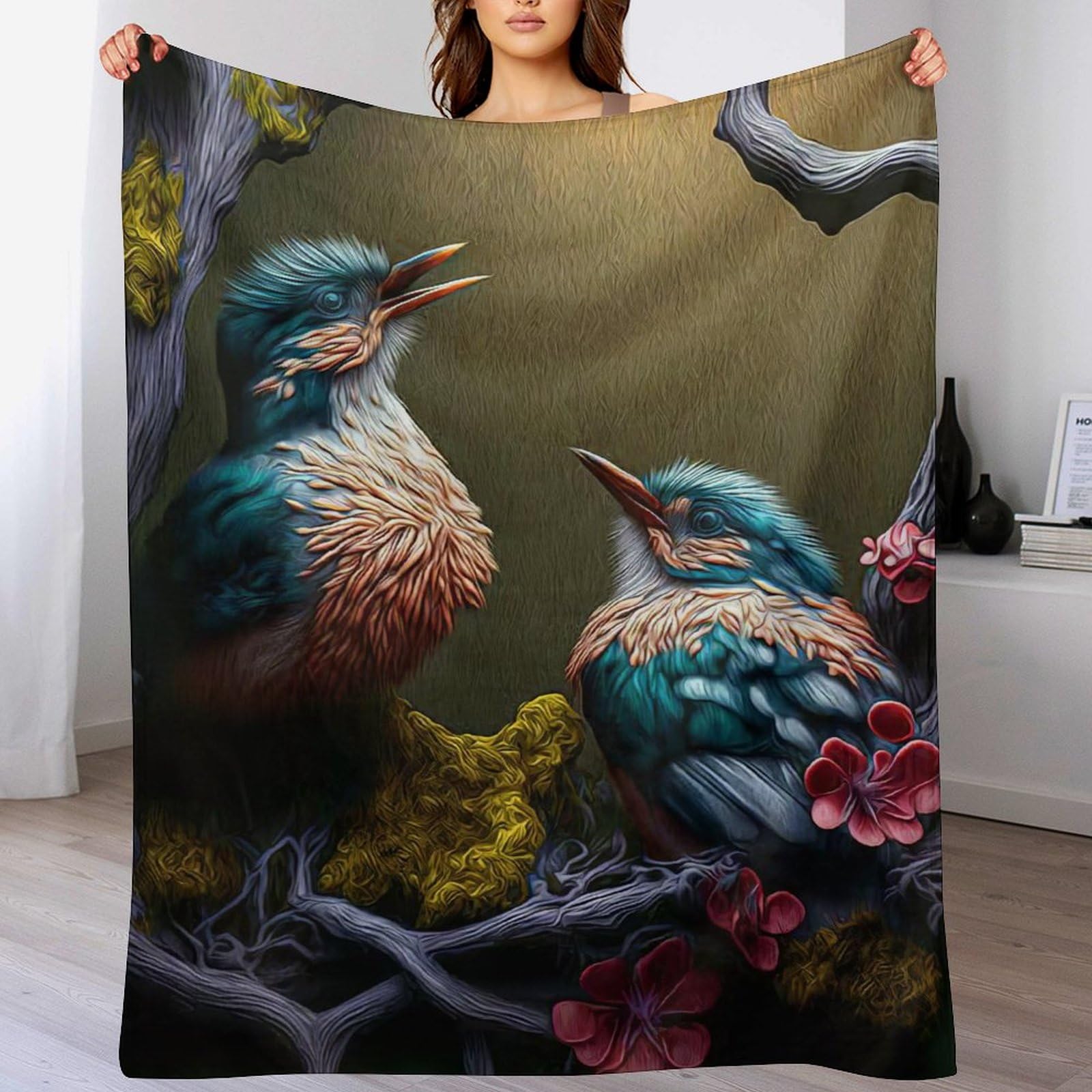 Couverture chaude en flanelle oiseau grand confort de taille 180×200cm