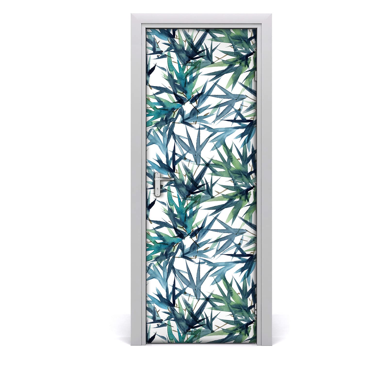 Vinilo para puerta 85x200 cm autoadhesivo impermeable con hojas de palmera turquesa