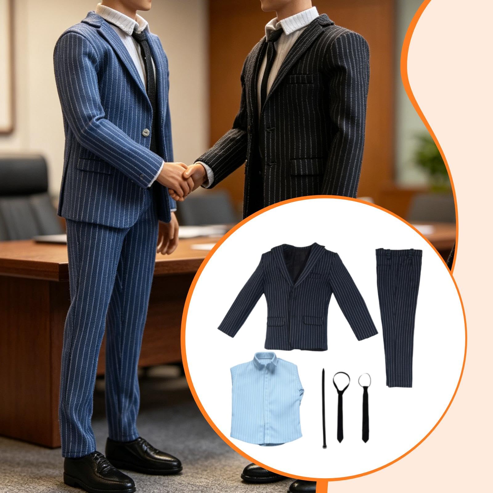 Puppenminiatur Anzug Im Maßstab 1:6, Bestehend Aus Jacke, Hose, Gürtel, Hemd Und Krawatte, Stoffmaterial, Outfit für Actionfiguren. Geeignet Zum, Navy Blau