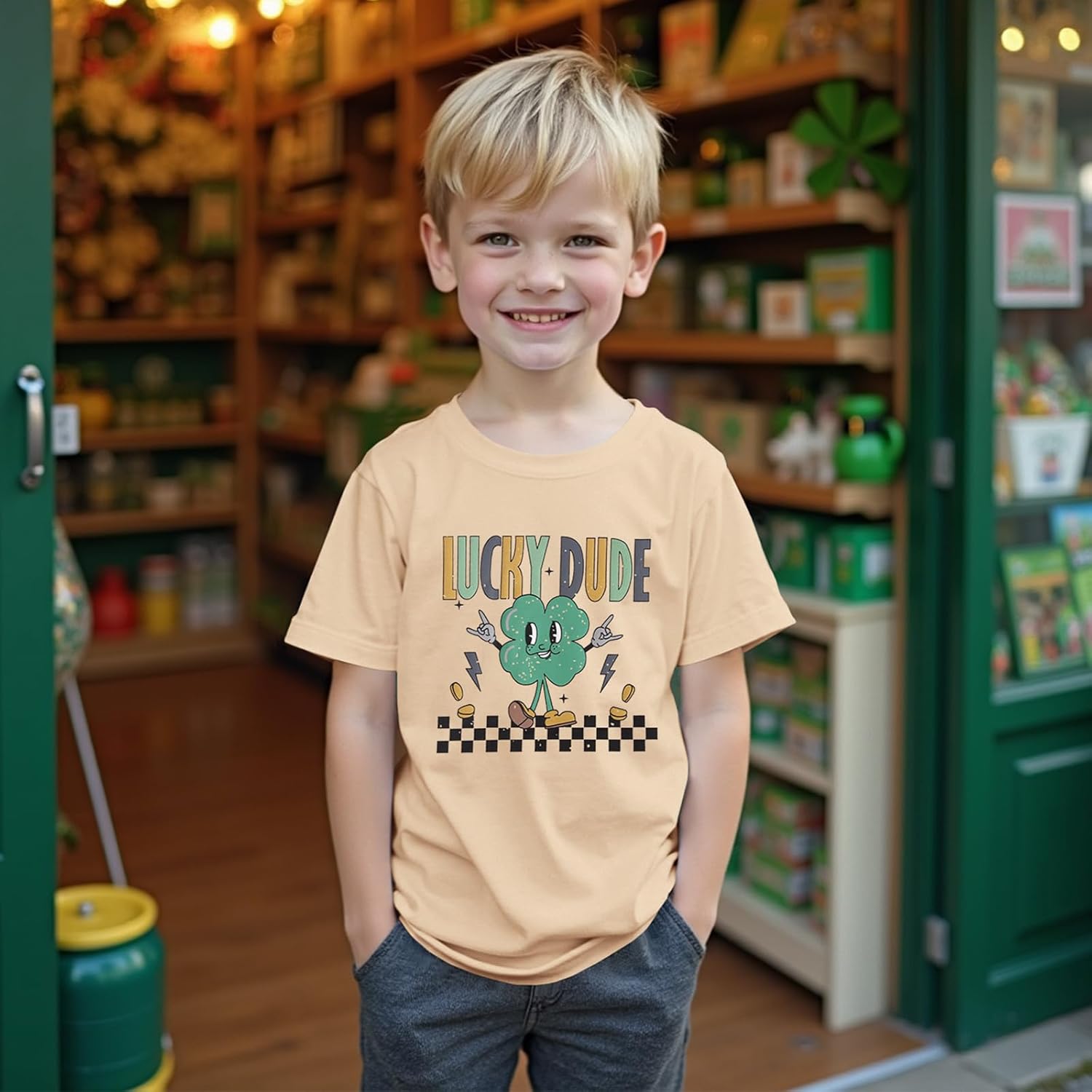 MODNTOGA St. Patrick's Day Crewneck T-Shirt Toddler Boy Shamrock Graphic Lucky Dude Print Shirt Green Clover Pullover Tops - Image 2