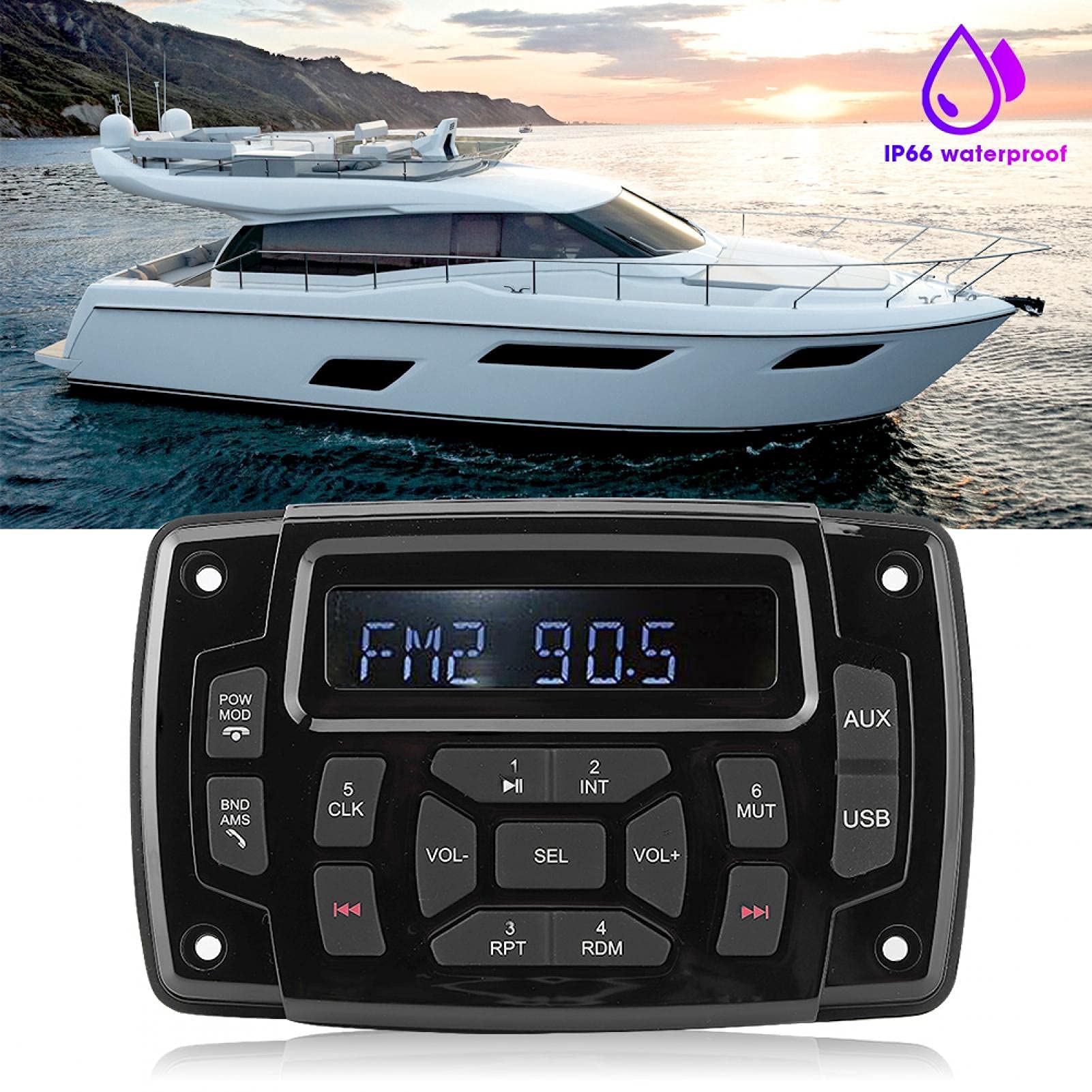 EBTOOLS Odtwarzacz MP3 do łodzi, odtwarzacz MP3 12 V Bluetooth FM AM odbiornik stereo IP66 wodoodporne akcesoria do łodzi morskiej