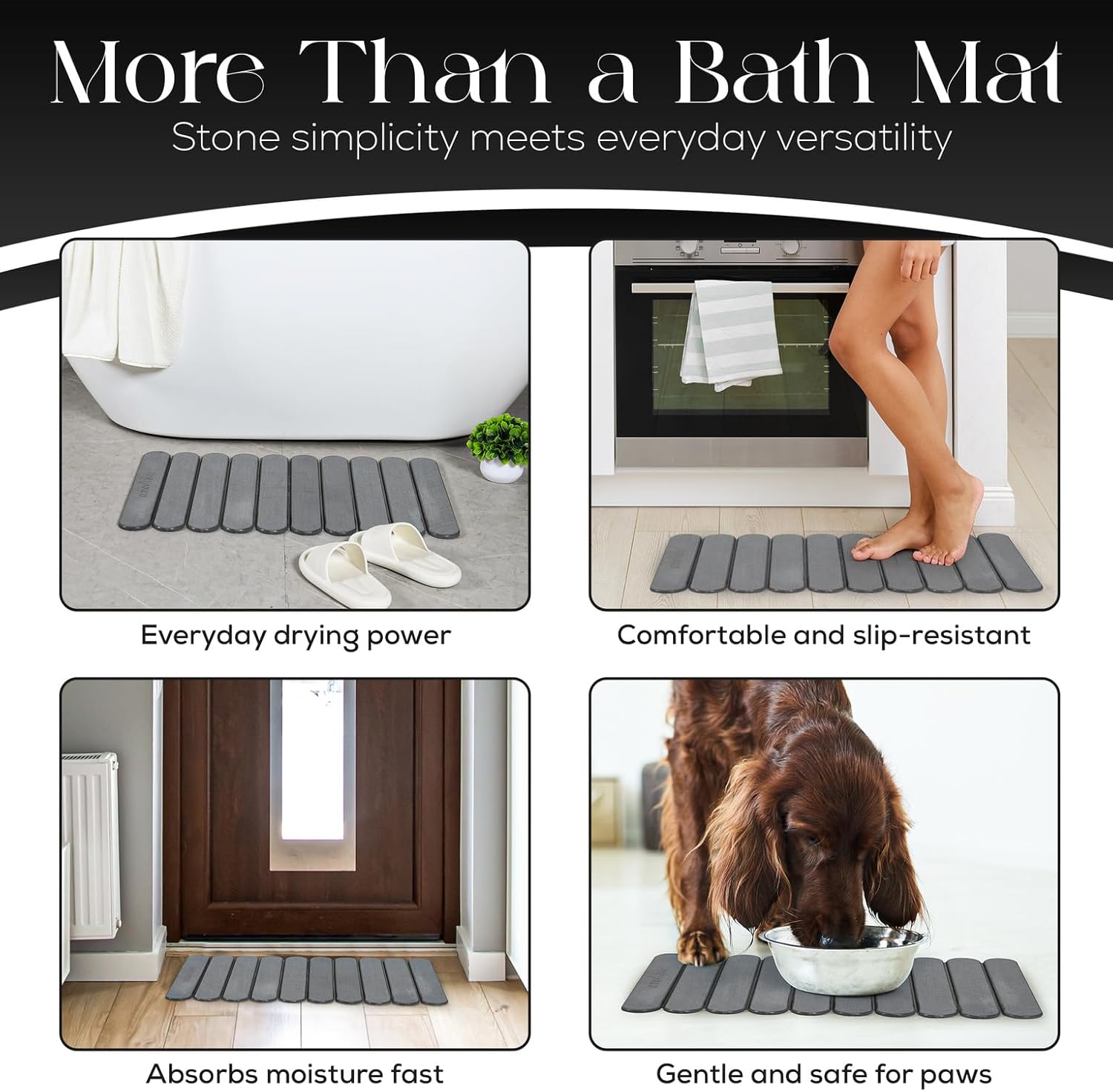 Large Stone Bath Mat (28" x 19") – Foldable Diatomaceous Earth Bath Mat for Bathroom – Quick Dry, Super Absorbent, Non-Slip, Easy to Clean – Spa-Inspired Design – Orkvane – Mineral Grey - Image 6