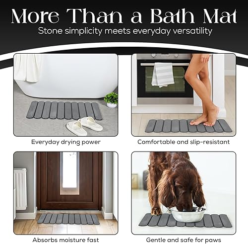 Miniatura 6 de Alfombra de baño grande de piedra (28 x 19 pulgadas), plegable con tierra de diatomeas para baño, secado rápido, superabsorbente, antideslizante,
