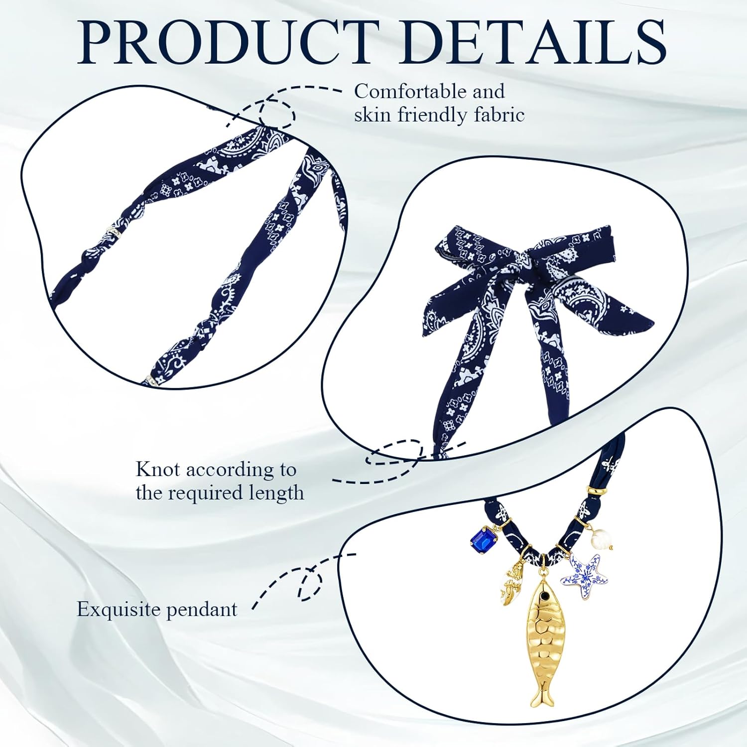 Scarf Necklace with Charm for Women,Fashion Bandana Necklace,Bandana Necklaces with Charms,for Women Costume Accessories Gift - Image 3