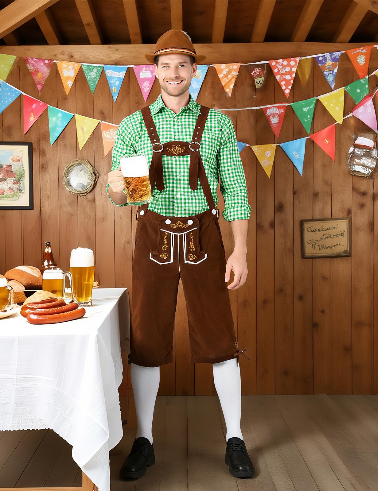 COSAVOROCK Oktoberfest Costume Men German Bavarian Lederhosen Outfit, Green,  XXL - BigaMart