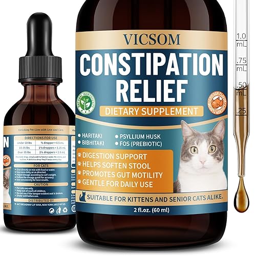 VICSOM Cat Constipation Relief for Cats, Natural Liquid Constipation Drops