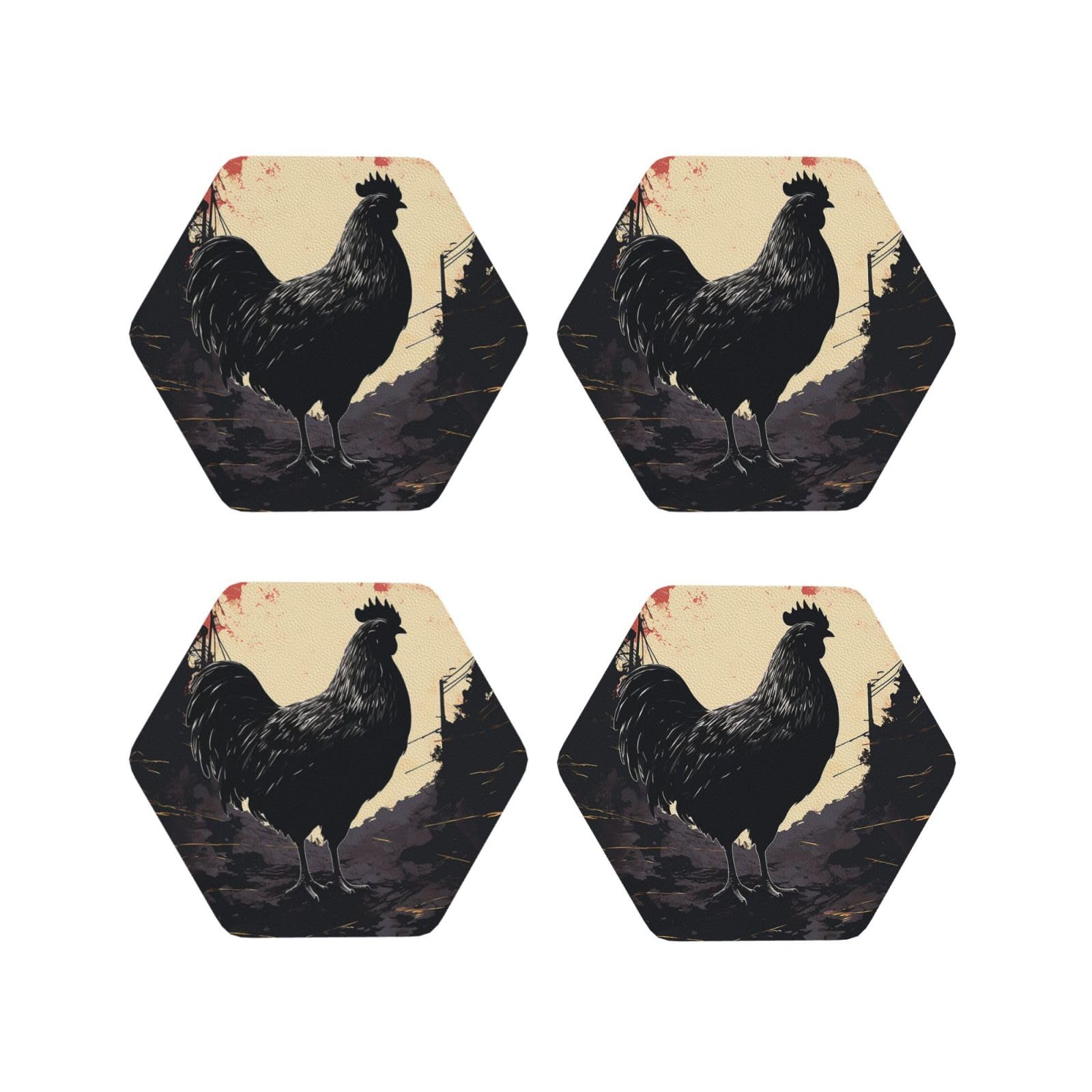 4pcs Drink Coasters for Tabletop Protection, 4" Leather Coasters for Drinks, Farmhouse Chicken Cup Coasters for Coffee Table Decor, Non-Slip Drinking Cup Mat for Hot Or Cold Drink
