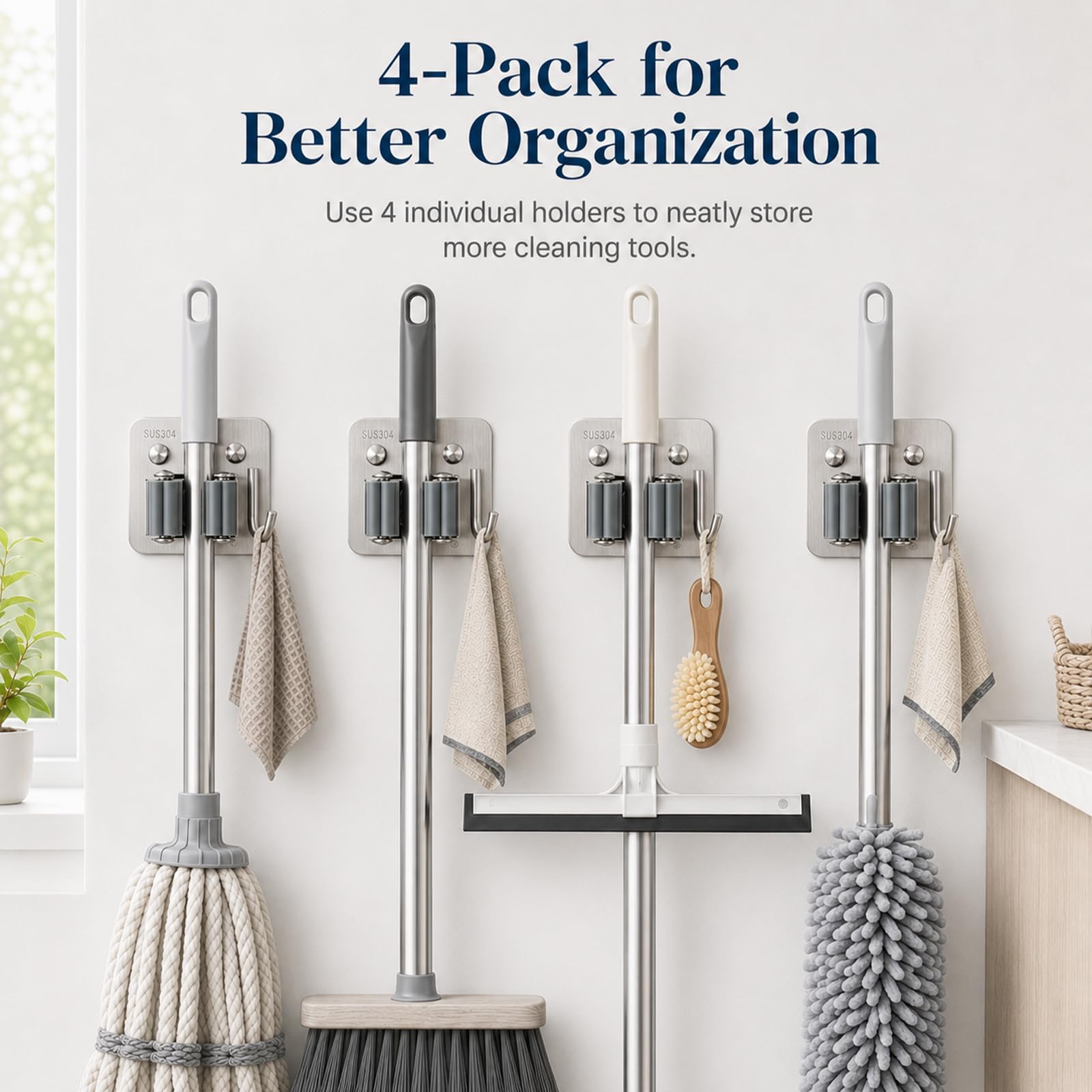 Broom & Mop Wall Mount - 4 Pack -3