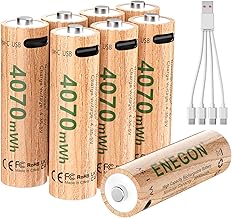ENEGON Rechargeable AA Lithium Batteries 8-Pack, 1.5V 4070mWh High Capacity Battery with 4-in-1 USB-C Cable, Long Lasting for High-Drain Devices, 500+ Charge Cycles.