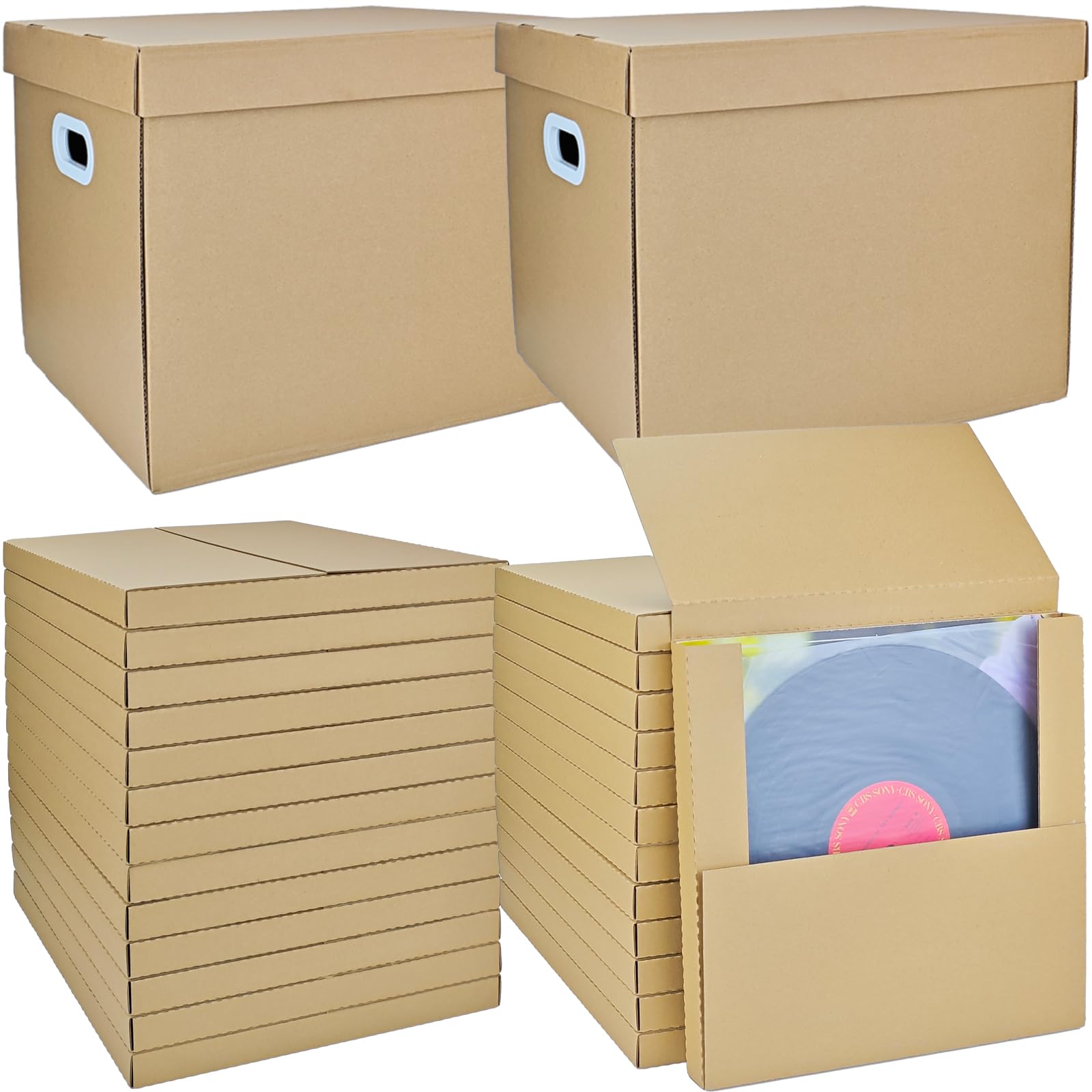 Set di 2 scatole di spedizione per dischi in vinile: 26 confezioni da 31,8 x 31,8 x 2,5 cm con 2 scatole per trasloco, buste pieghevoli in cartone LP, scatole per spedizioni e spedizioni per