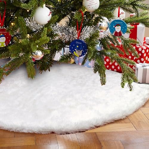 Miniatura 5 de AerWo - Faldón para árbol de Navidad de piel sintética de 48 pulgadas faldón para árbol blanco nevado para decoraciones de Navidad
