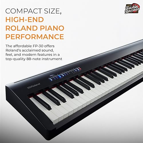 Miniatura 5 de Roland Piano digital FP-30X paquete negro con soporte ajustable banco pedal de sostenimiento DVD instructivo Austin Bazaar y paño de pulido