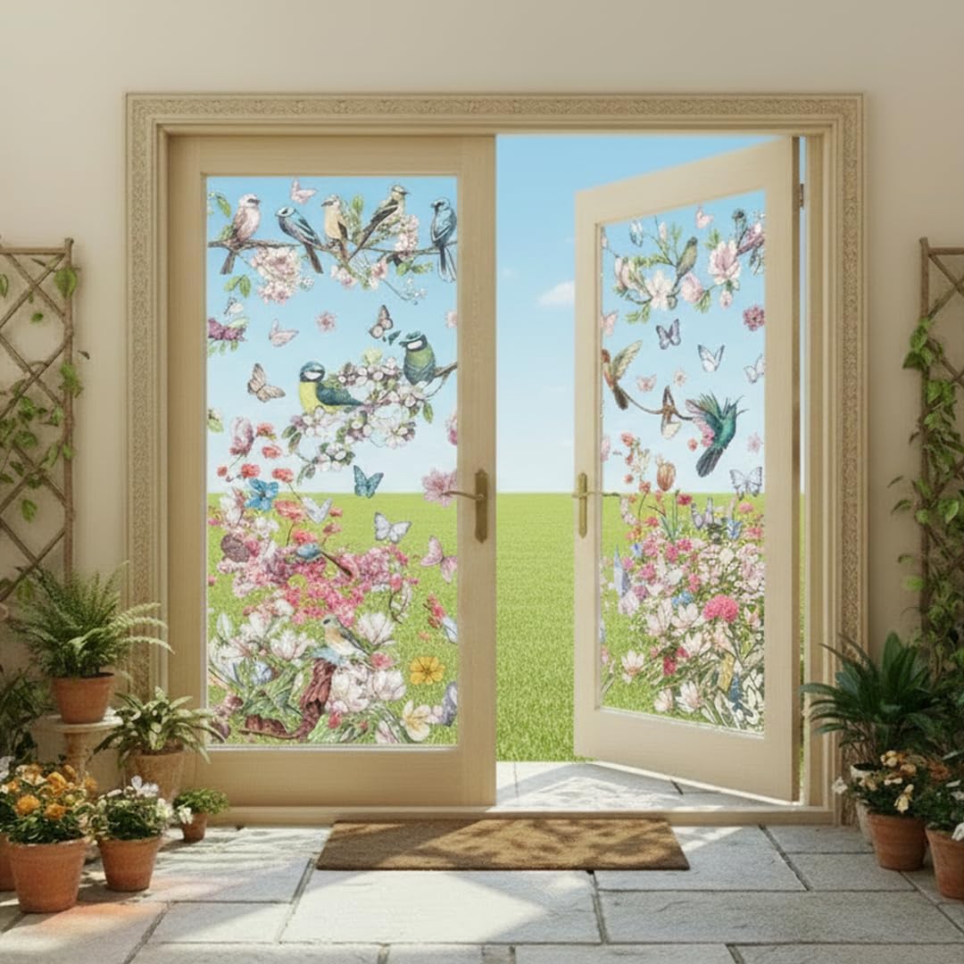 Spring Window Cling Sticker - 78PCS Tulip Butterfly Flower Hummingbirds Window Decal to Prevent Bird Strikes Home Party Decor Supplies Store Office Glass Window Display (Hummingbird Decals)