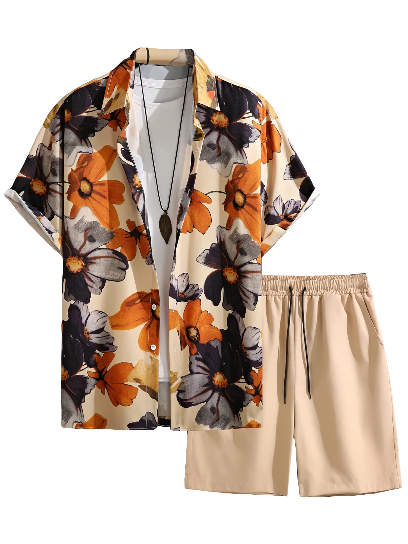 Men's 2 Piece Hawaiian Outfits Short Sleeve Button Down Shirt and Shorts Set Beach Tracksuits