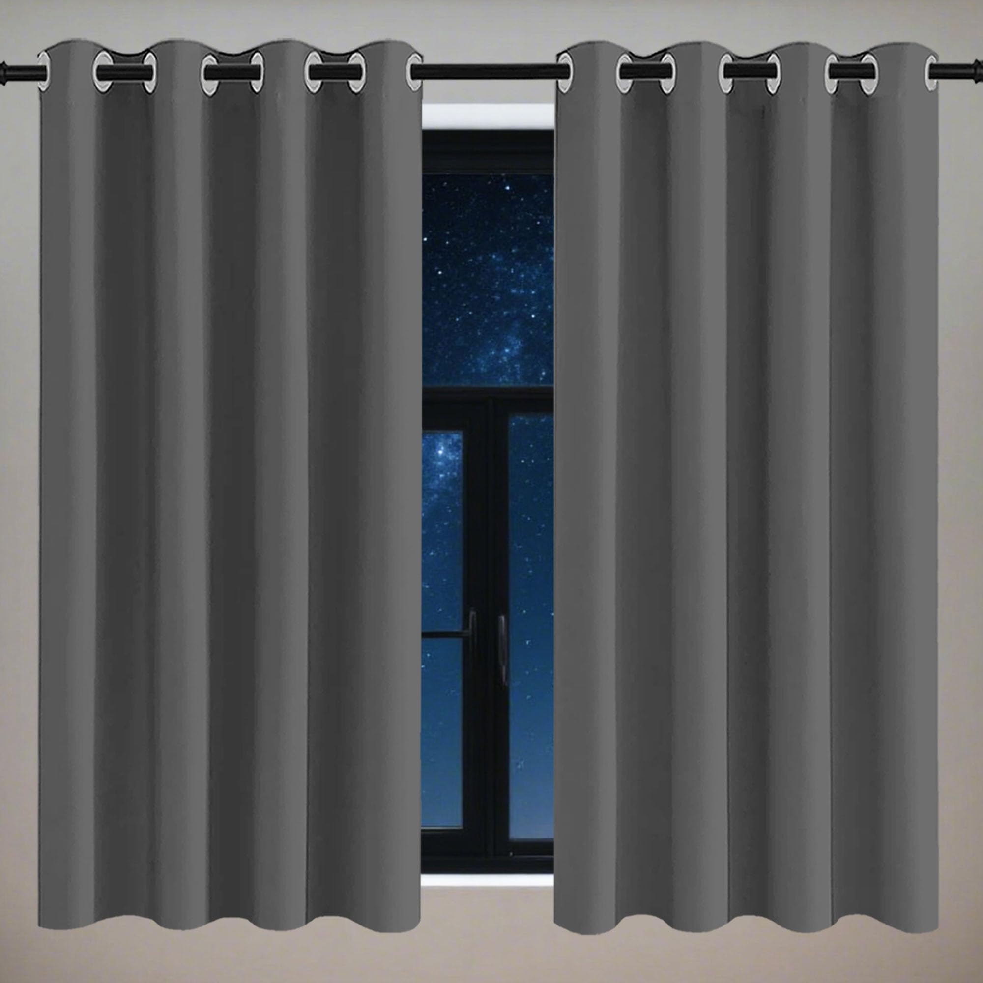 ZZGZZG Blackout Curtains for Living Room 200 x 110 cm Thermal Insulated Soundproof Eyelet Window Curtains for Living Room for Bedroom, Dark Grey