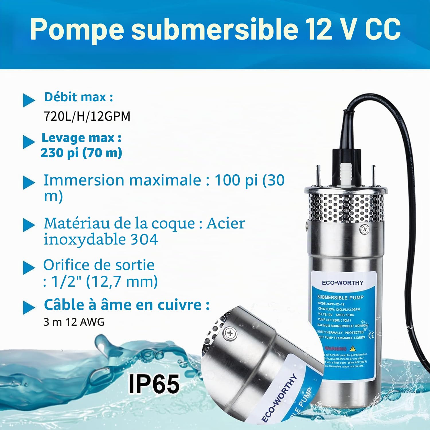 DCHOUSE 200W Kit de pompe submersible solaire à puits profond avec pompe à eau solaire 12V + panneau solaire 2PCS 100W(Câble en Y non inclus, achat supplémentaire nécessaire)