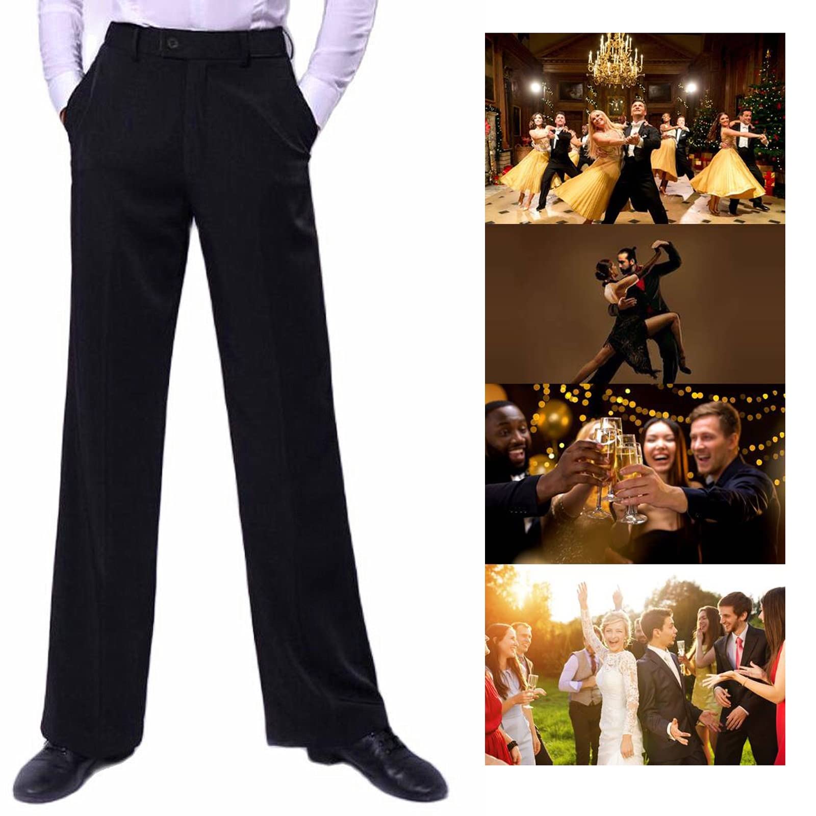 Pantalon de danse classique pour homme avec passant de ceinture pour la compétition Noir