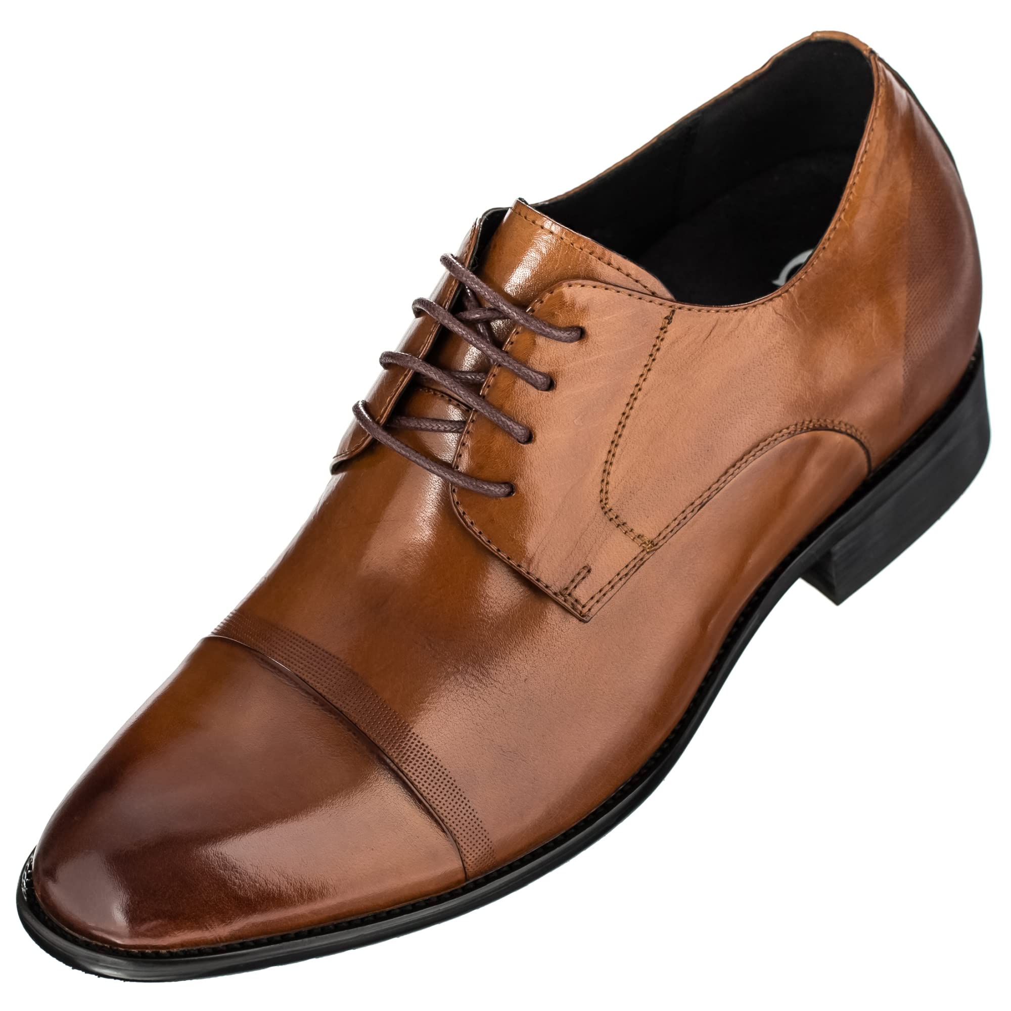 CALTO Men's Invisible Height Increasing Elevator Shoes - Antique Brown Premium Leather Lace-up Formal Oxfords - 2.8 Inches Taller - Y1002 - Size 8 D(M) US 8 Brown