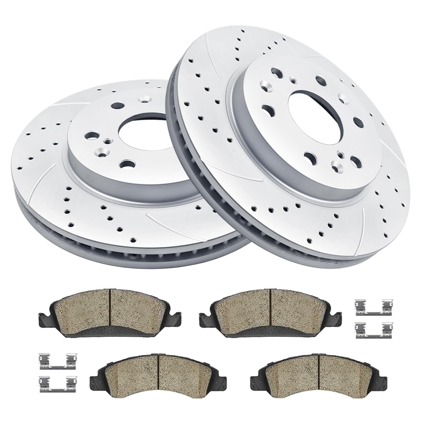 Front Brake Kit, Drilled and Slotted Brake Rotors Ceramic Brake Pads for Cadillac Escalade Chevy Silverado 1500 Tahoe GMC Yukon