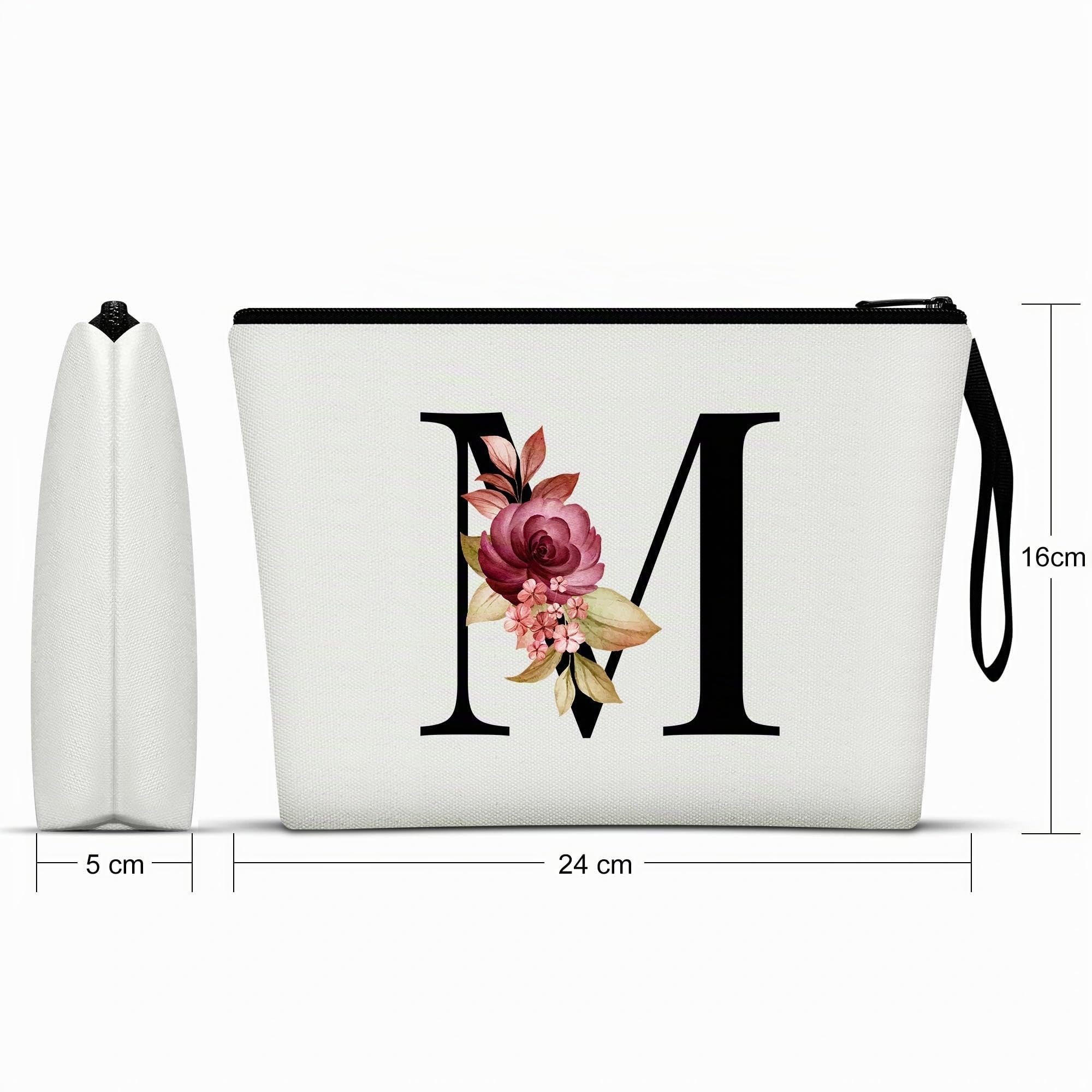 Beauty case personalizzato dalla A alla Z, regalo di compleanno per donne e mamme, regalo per la migliore amica, borsa cosmetica per sposa e damigella d'onore, Signore (M)
