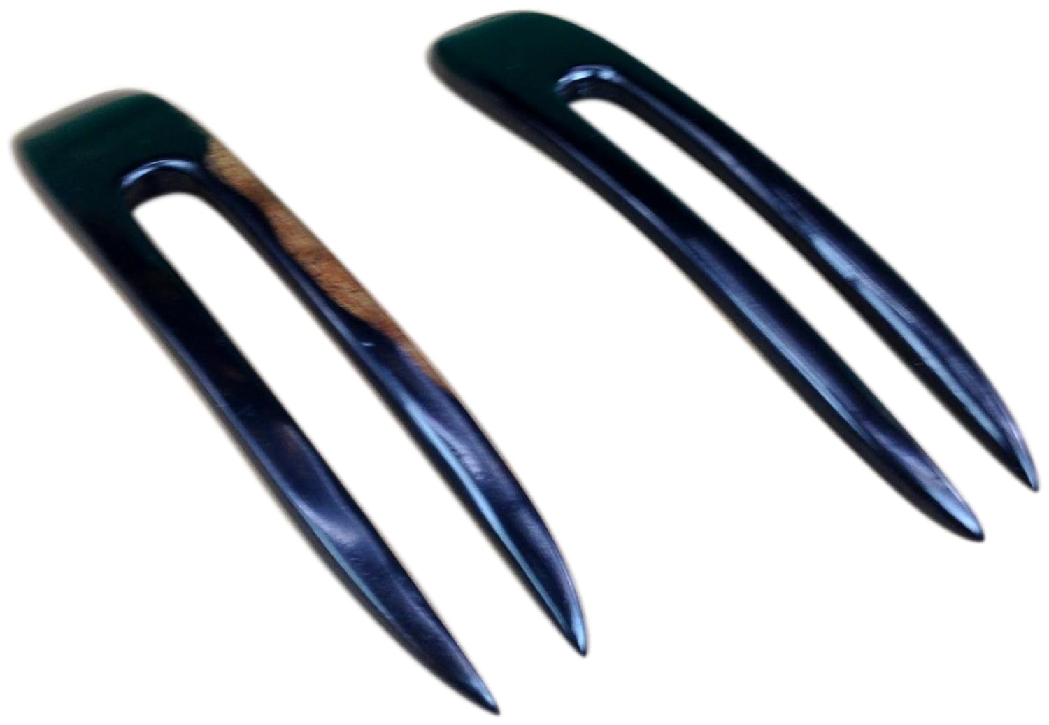 Two Ebony Wood Two Prong Curved 4.5 Inch long Hair Stick Pick Pic Pin Fork -