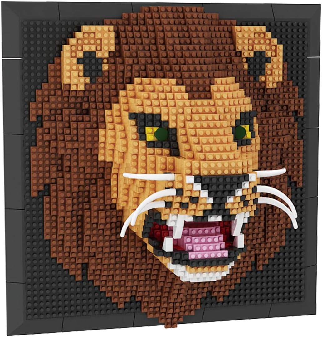 BDYDT Wall Art Lion Building Blocks Set for Adults Who Love Creative Hobbies, Wall Decor Set with 1700+ Pieces
