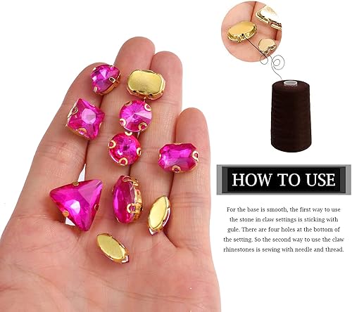 Miniatura 10 de 50 PCS Sew on Rhinestones Mixed Shapes Glass Rhinestones Sew on Crystal Gems Mental Flatback with Gold Claw for Jewelry Crafts Clothes DIY Craft