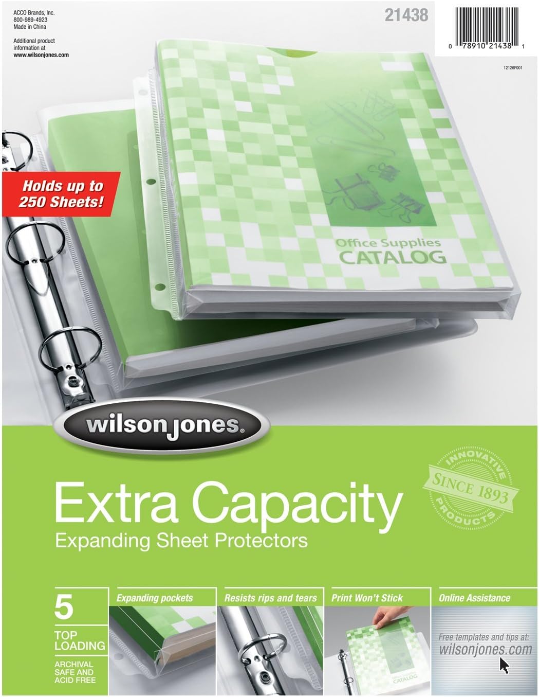 Wilson Jones Extra Capacity TopLoading Sheet Protectors, 250 Sheet Capacity