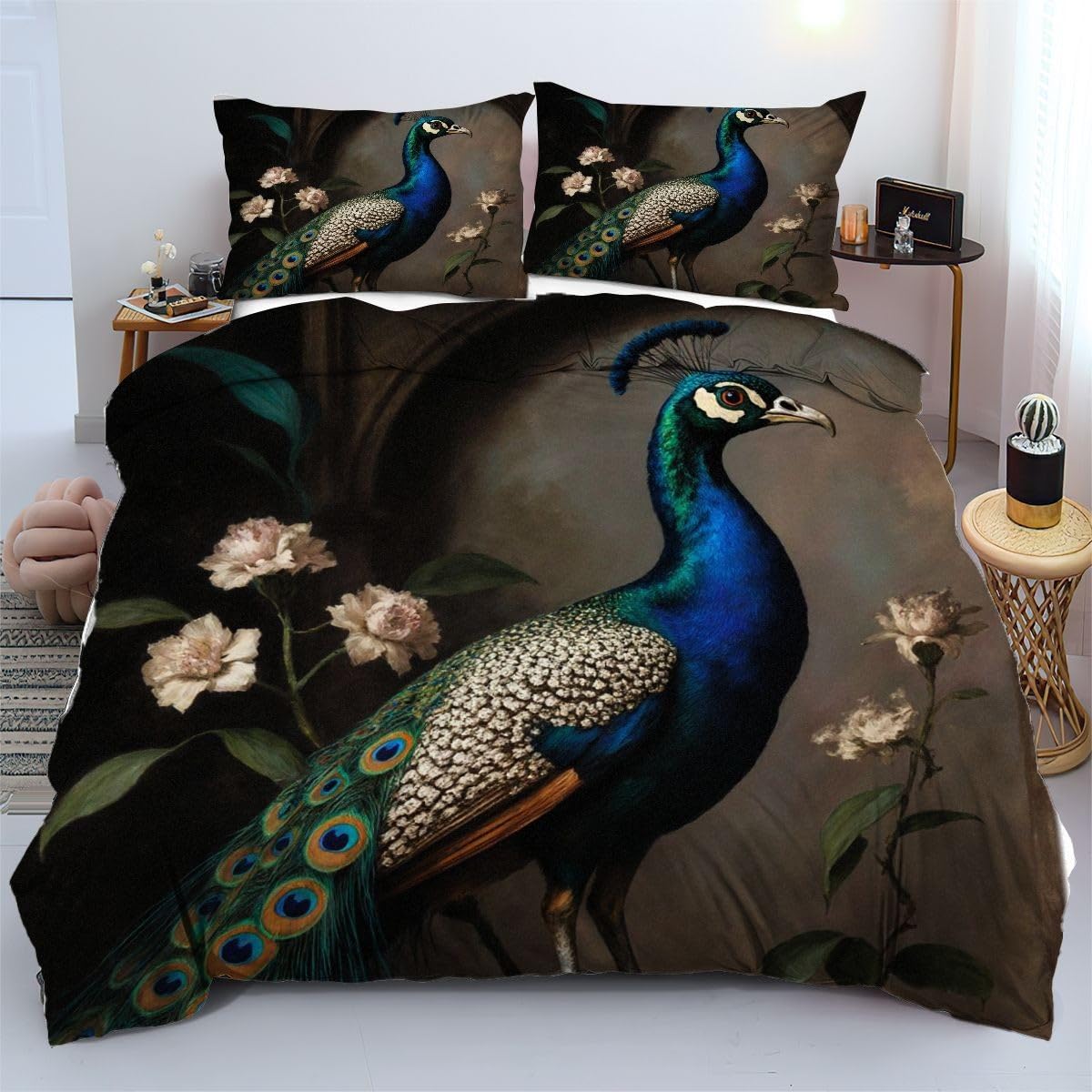 Housse de couette en microfibre légère 240x260 cm paon multicolore
