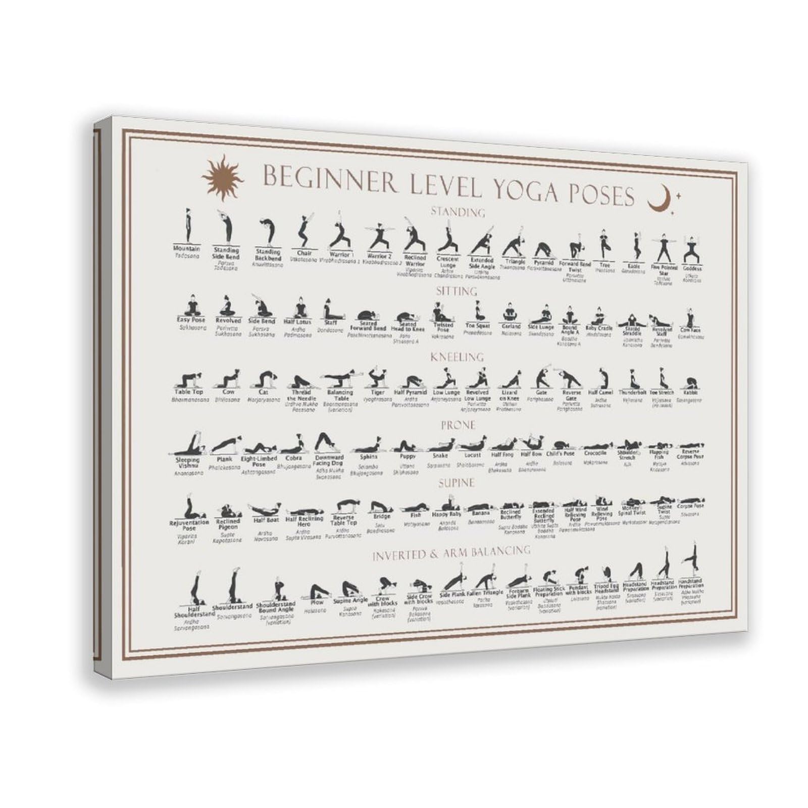 Beginner Yoga Poses Hatha And Modern Asanas Canvas Posters Wall Art Bedroom Office Room Decor Gift Frame 12x18inch