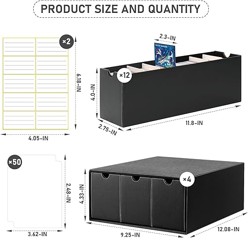 Miniatura 2 de Homthy Caja de almacenamiento de cartón comercial, paquete de 9 con 50 separadores de tarjetas, organizador de almacenamiento de tarjetas con