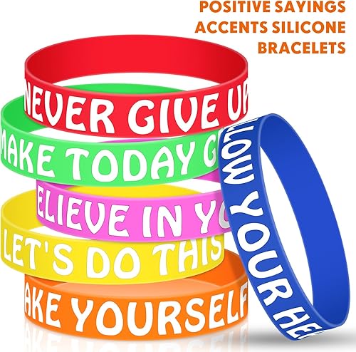 Miniatura 4 de Lenwen 120 pulseras de goma con cita motivacional para niños, regalos de regreso a clases, detalles de refranes positivos, pulseras de silicona