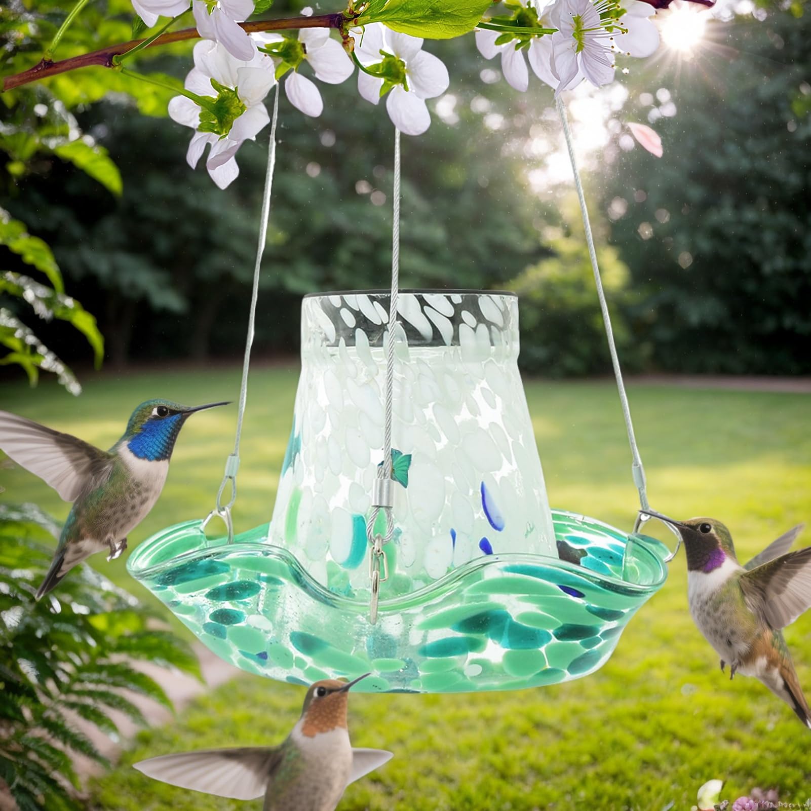Bebederos para Colibríes Exteriores Solar De Vidrio para Jardín | Bebedero Artístico Para Jardín, Decoraciones Solares Con Vidrieras y Regalo Para Hombres y Mujeres