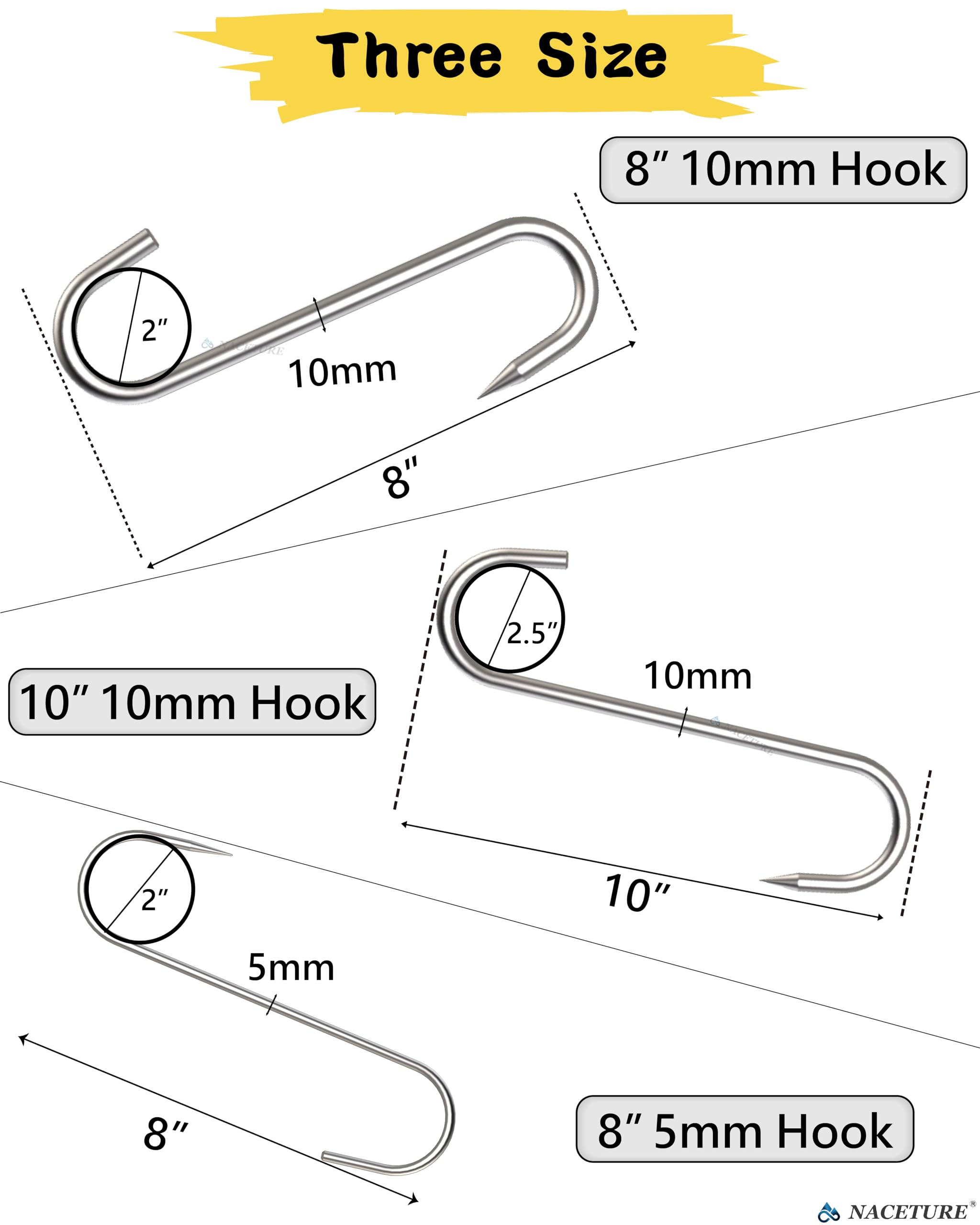 NACETURE Lot De 4 Crochets à Viande S Pour Boucherie - 10 Mm - Outils