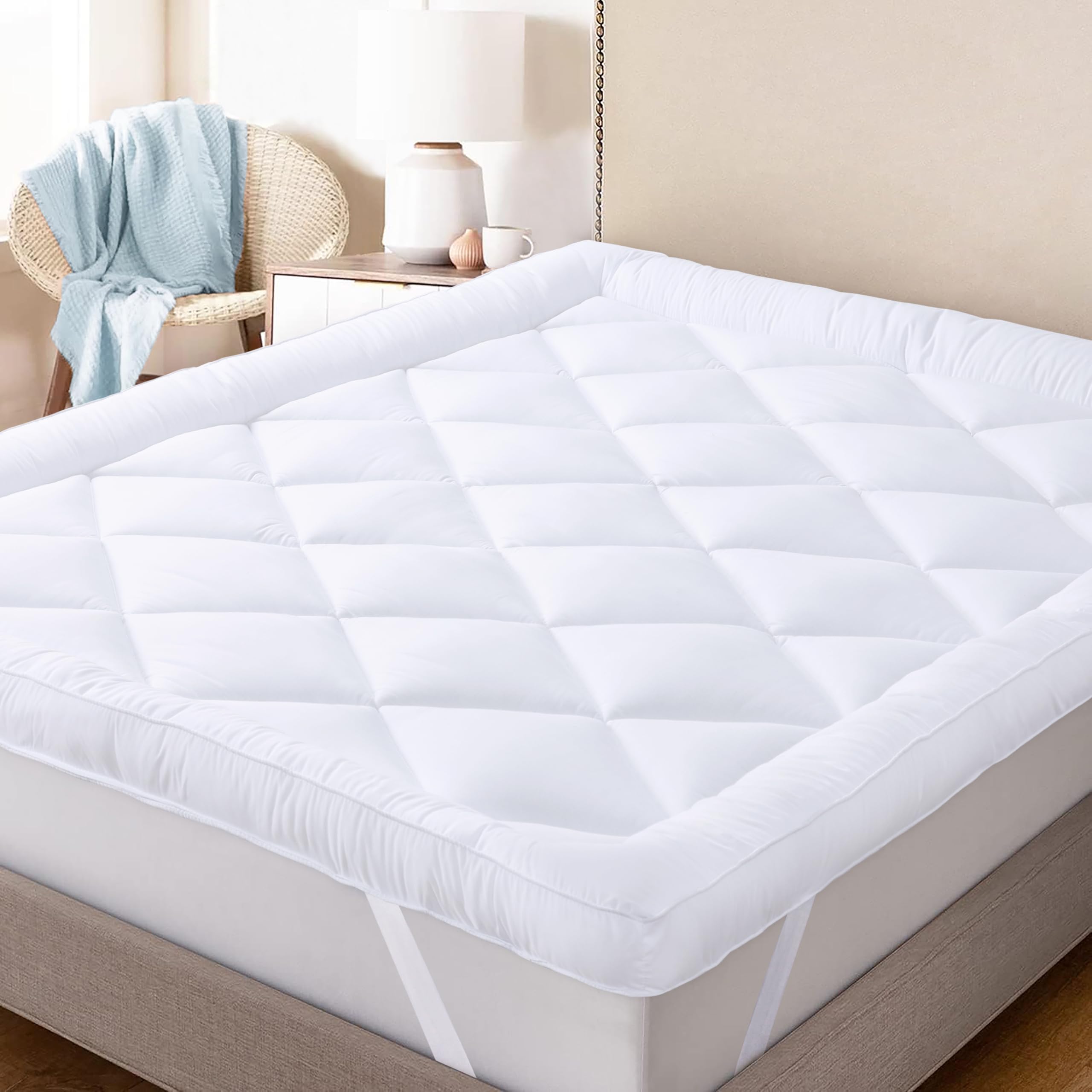 Bed Mattress Topper (4 Inch/10 cm) Extra Deep Hotel Quality, Breathable Comfortable Quilte...