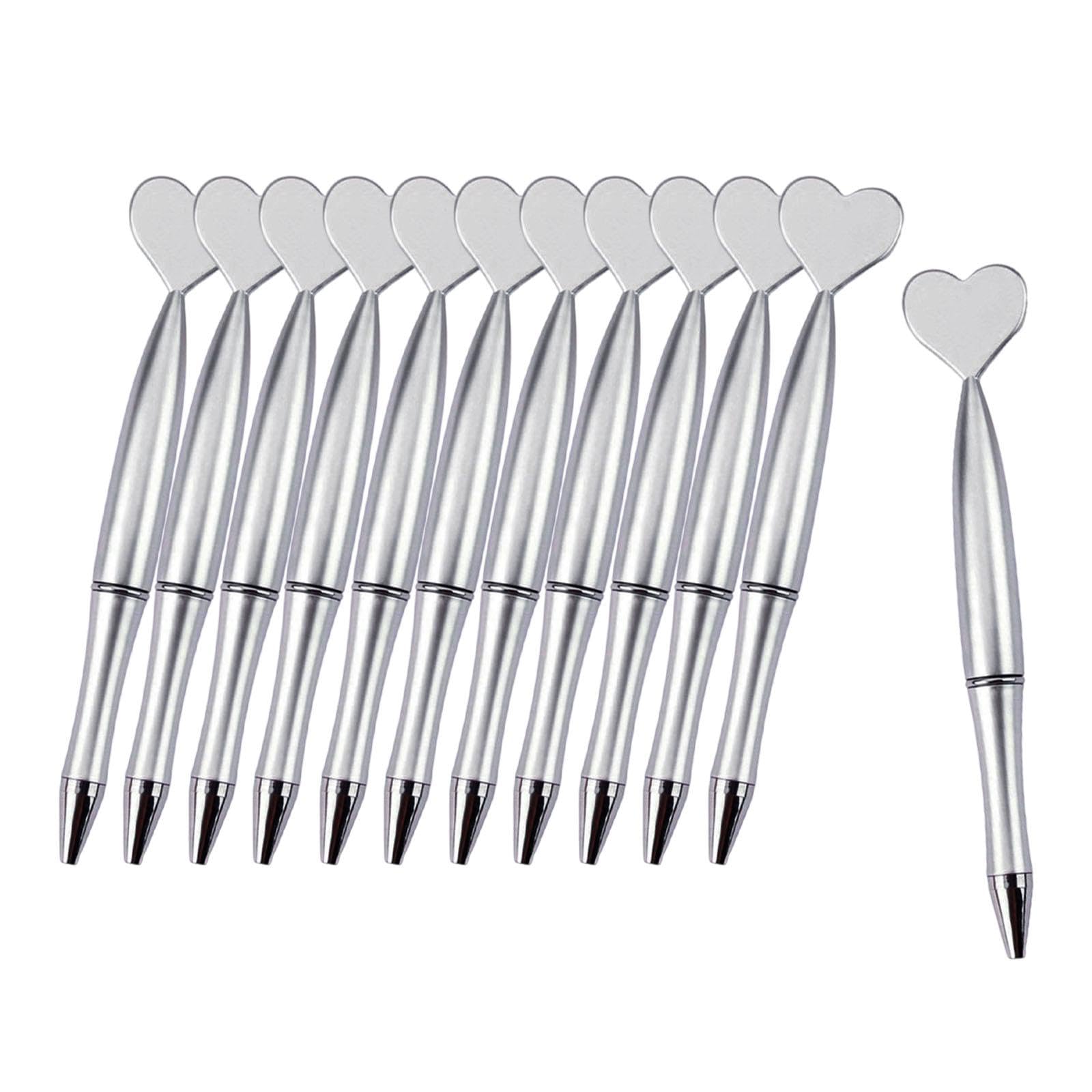 Colcolo 12Pcs Valentine's Day Heart Shaped Pens Ballpoint Pens Sturdy Black Ink for Party Supplies Scrapbooking Diaries Notes Office, silver