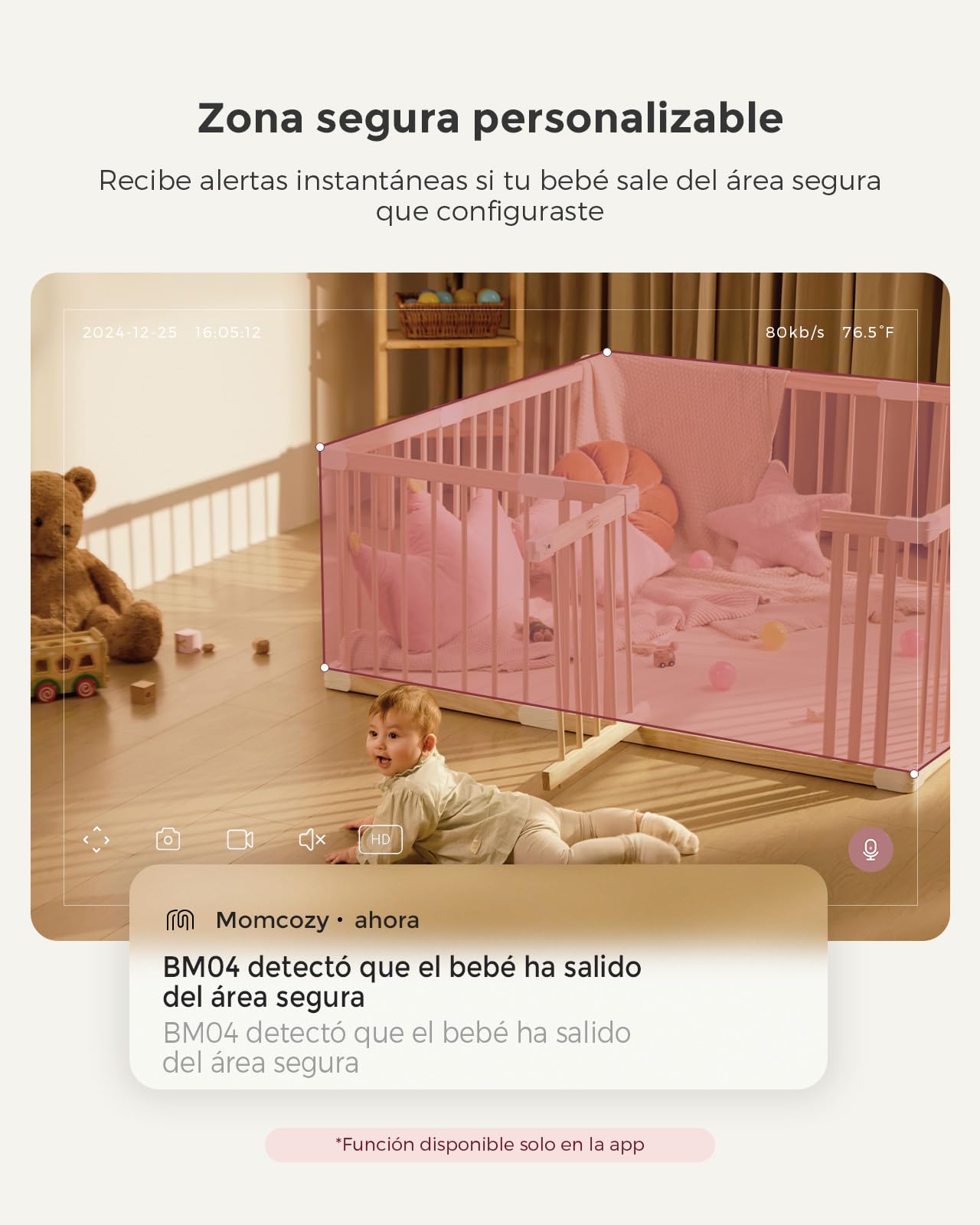 momcozy Vigilabebés WiFi de 5" con Cámara HD, Audio Bidireccional, Zoom 4X, Detección de Movimiento y Llanto, Zona Segura, Visión Nocturna Clara, Grabación de Foto y Vídeo