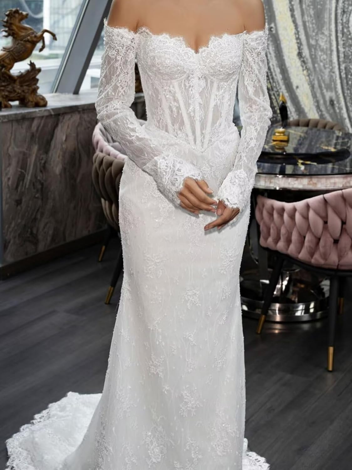 Simple Wedding Dresses for Bride 2025 Sexy Mermaid Lace Satin Bridal Dress for Bride with Slit - Image 5