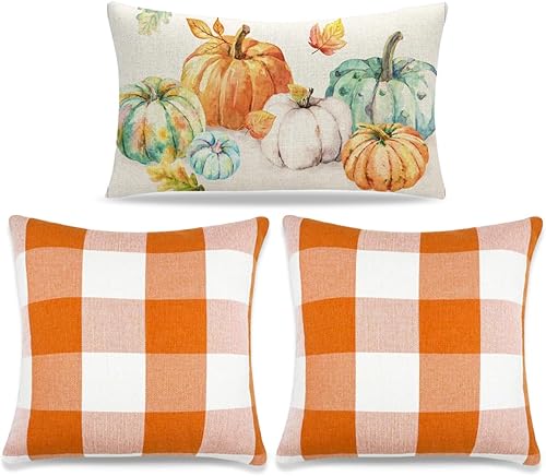 JOJOGOGO Almohadas decorativas de otoño de calabaza de otoño de 12 x 20 pulgadas, 1 paquete, 1 paquete, 18 x 18 pulgadas, fundas de almohada de