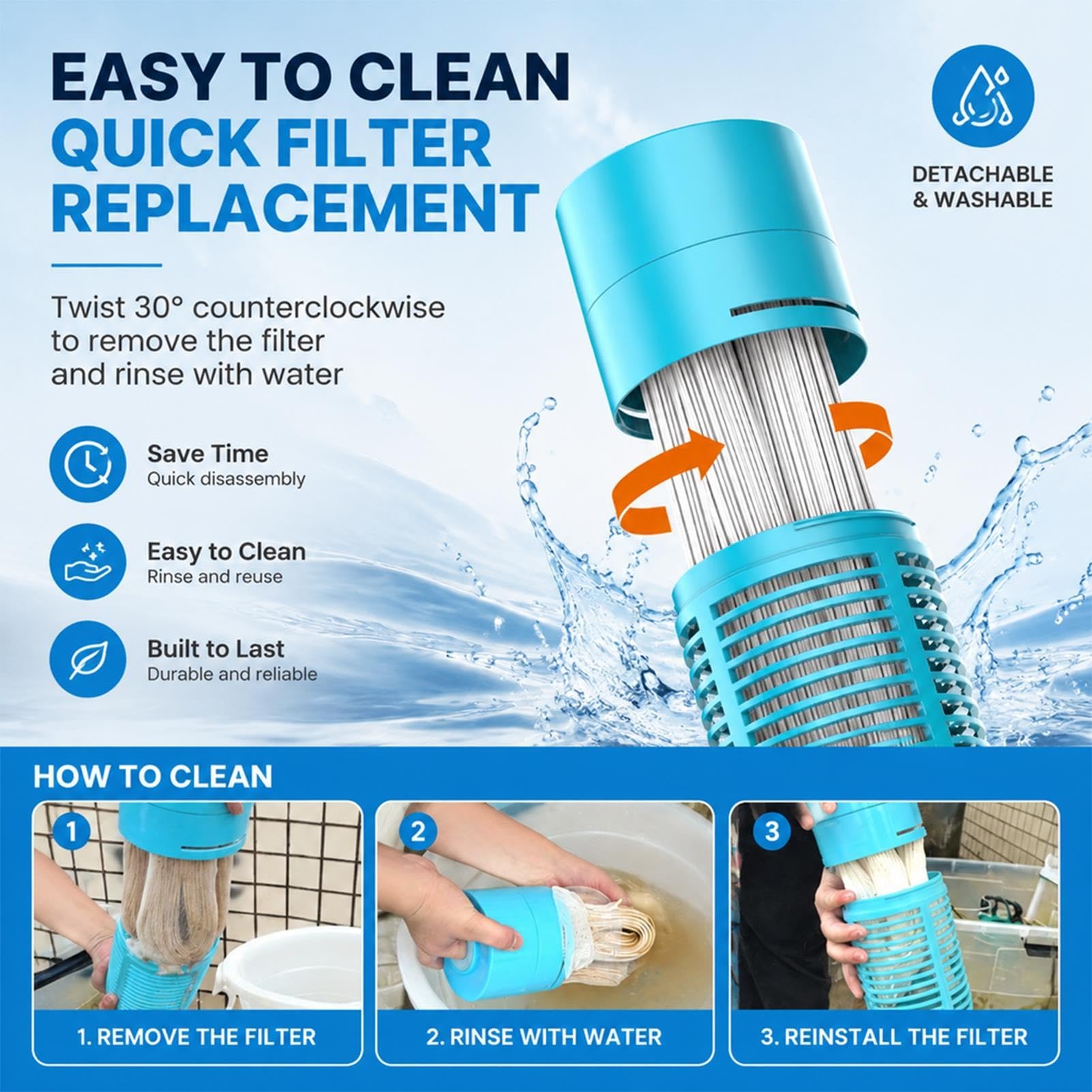 3 Wkładów Filtracyjnych Wody PVDF Ultrafiltration, 10x4,7",zmywalny,wymienny Filtr Wstępny,filtracja 0,01 Mikrona Całego Domu,pod Zlewem I Systemów Odwróconej Osmozy RO