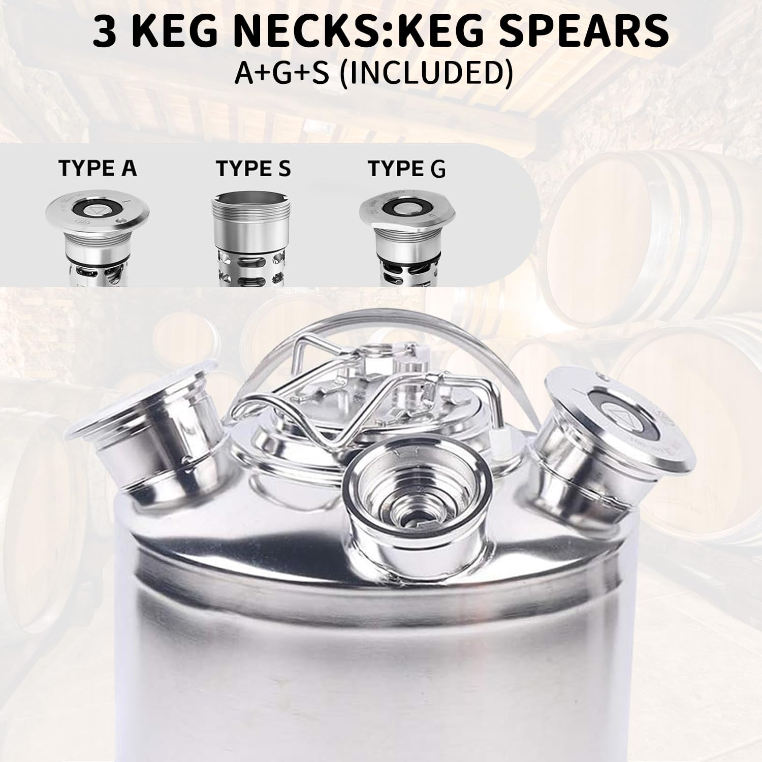 Barril de Limpieza de Cerveza de Acero Inoxidable, 10L 3 Cabezales Recipiente de Limpieza de Cerveza con Tapa, Apto para barriles de A y G y S, para Cerveza Casera, Bar de Hotel