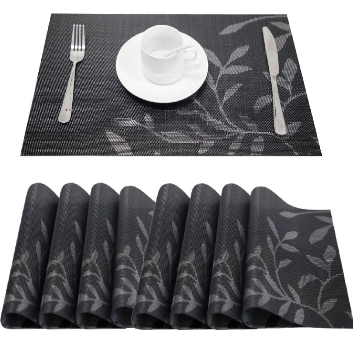 Leeonz® PVC Reversible Vinyl Washable Table Mats for Dining Table - Set of 8 Placemats | Coaster, 45x30 cm, Anti-Skid Heat-Resistant Washable Black (PLC03-A) (B09MDCJ55L) Amazon Price History, Amazon Price Tracker