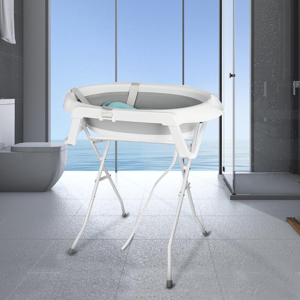 Vasca da bagno per neonati con Supporto - Pieghevole Vasca da Bagno Bambini Fino a 2 anni - Permette una Corretta Postura Della Schiena - Bagno Piacevole Senza Problemi-66 * 61 * 82 cm-grigio