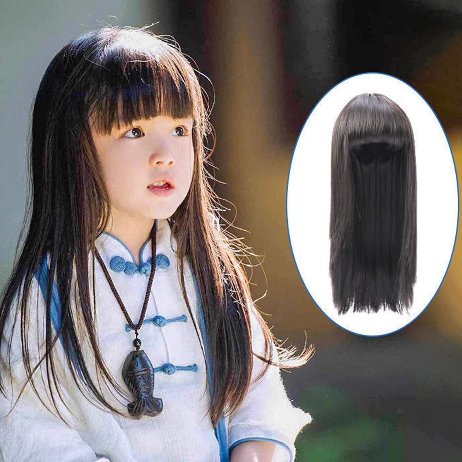 Long Noir, en Particulier la Perruque avec des Cheveux de Remplacement de Cheveux pour les Filles Pleines de Topper Pendant 3-8 Ans, Qui Conviennent aux Fêtes D'activités D'Halloween