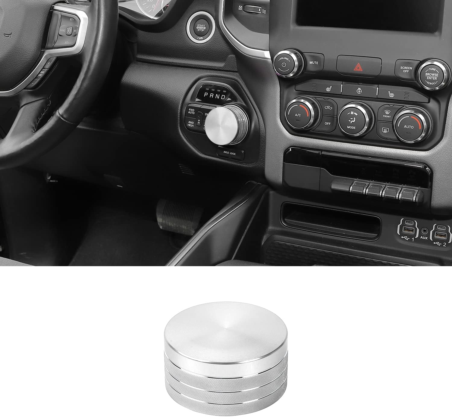 JWWY Gear Shift Switch Knob Cover Trim for Dodge 2018-2023+ RAM 1500 Special Editions, Silver Aluminum Alloy
