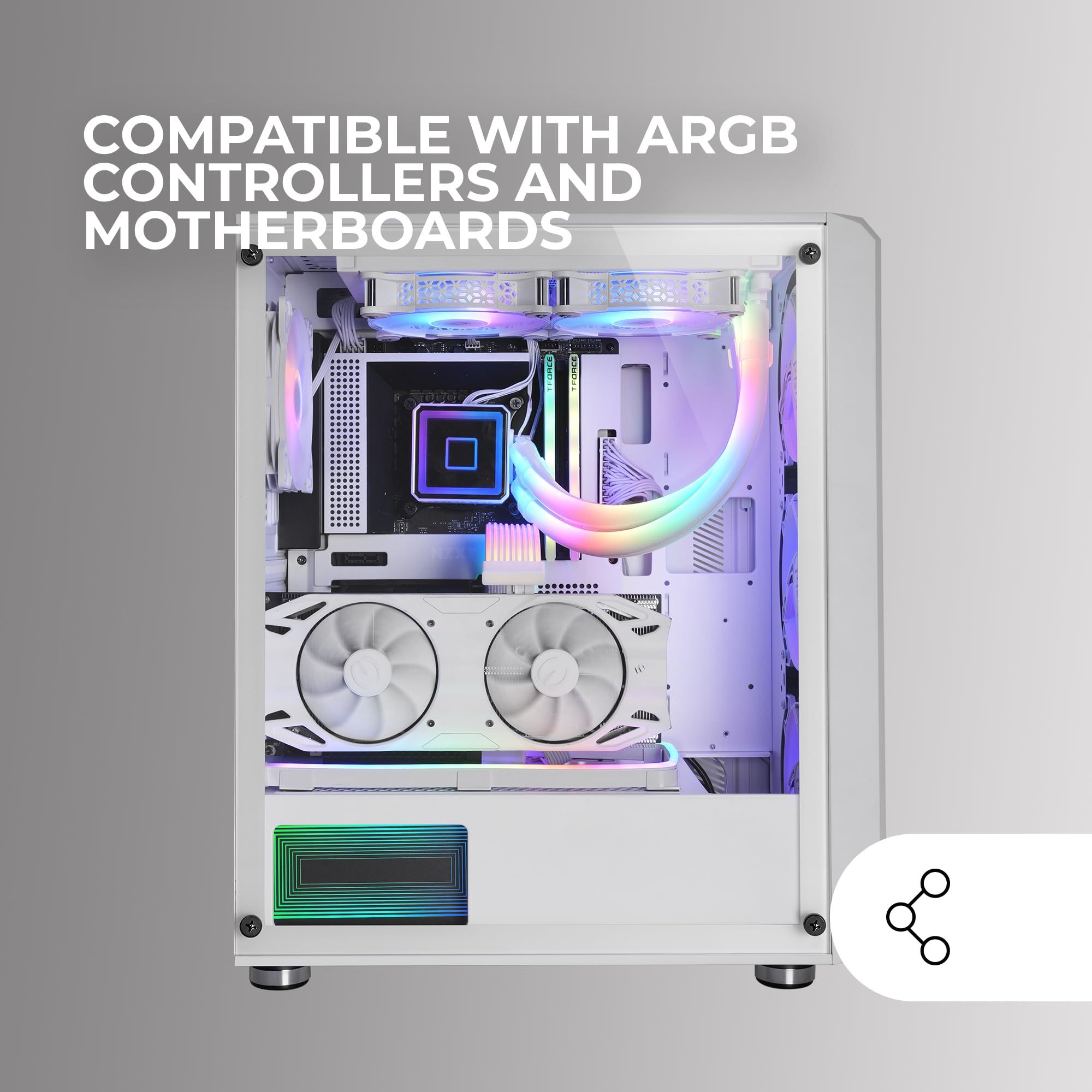 MARSGAMING MC-VAULT, Case Gaming ATX, 4x Ventole ARGB 120mm, Pannello Frontale Mesh con Design Verticale, Finestra Laterale Vetro Temperato, 3x Slot PCI Verticali, Semitorre PC Professionale, Bianco - Vista 4