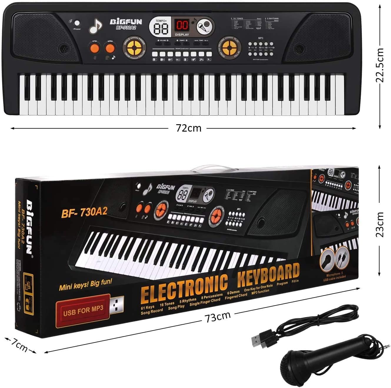 Teclado de Piano 61 Teclas, Portátil Teclado Electrónico de Piano con Micrófono y Cable USB Musical Instrument Piano para Principiante Niños Niño Niñas Regalo